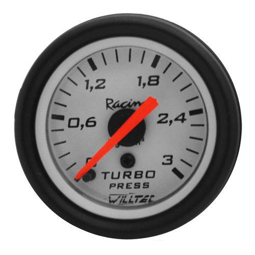 Relógio Pressão Turbo Manômetro Willtec Branco 3kg 52mm