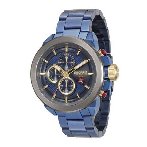 Relógio Seculus Masculino Aço Azul 13020gpsvqa1