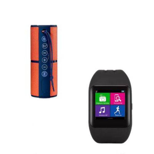 Relógio Smartwatch Sw1 Bluetooth + Caixa de Som Portátil Pulse Speaker Sp246 Waterproof Bluetooth 15w Laranja