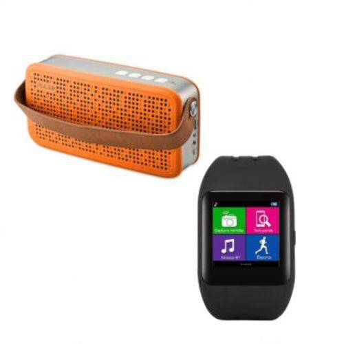 Relógio Smartwatch Sw1 Bluetooth + Caixa de Som Pulse Portátil Hands Free Bluetooth, Usb e P2 - 20 Watts Rms Laranja