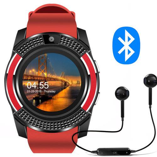 Relógio Smartwatch V8 Inteligente Gear Chip Celular Touch + Fone de Ouvido Bluetooth S6
