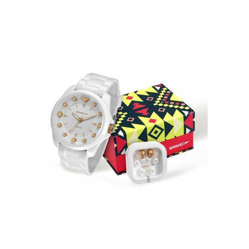 Relógio Speedo Feminino Branco e Fone Ouvido 80582l0evnp1k1
