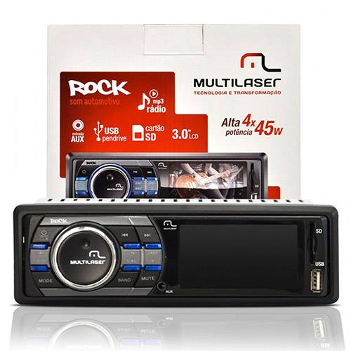 Reprodutor Multimídia Automotivo Multilaser Rock - Display LCD de 3", Rádio FM, Entradas USB, SD e AUX