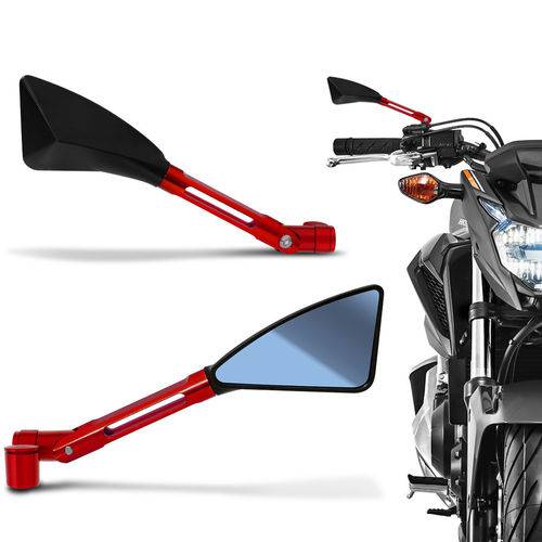 Retrovisor Moto Esportivo Similar Rizoma Tomok Vermelho Todo Alumínio Espelho Azul Par