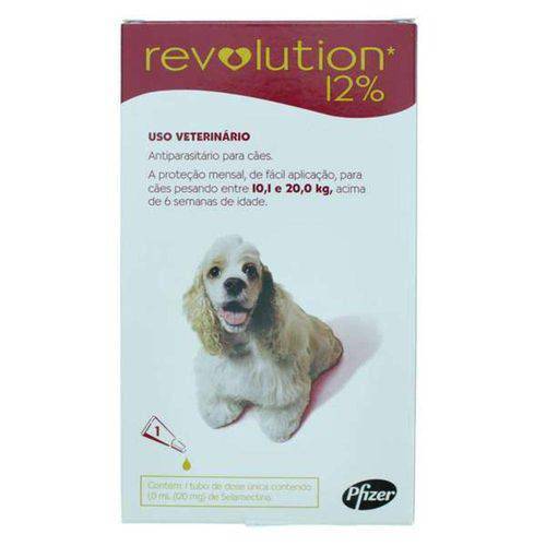 Revolution 12% para Cães de 10,1 a 20kg 1,0ml - Controle Pulgas, Carrapatos e Sarnas