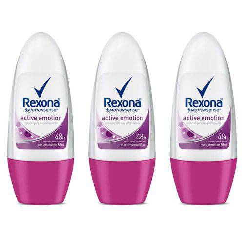 Rexona Active Emotion Desodorante Rollon Feminino 50ml (kit C/03)