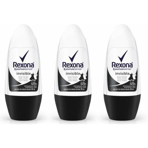 Rexona Invisible Desodorante Rollon Feminino 50ml (kit C/03)