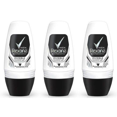 Rexona Invisible Desodorante Rollon Masculino 50ml (kit C/03)