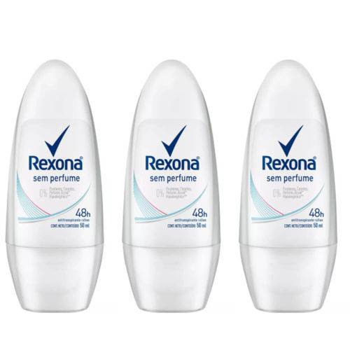 Rexona S/ Perfume Desodorante Rollon Feminino 50ml (kit C/03)