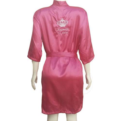 Robe Cetim Bordado Personalizado Rosa Pink