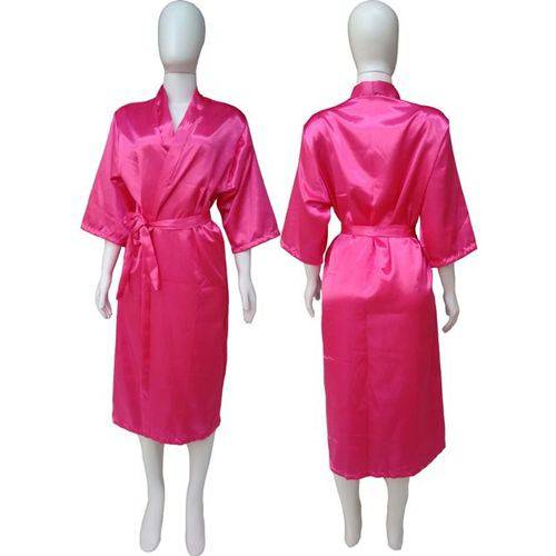 Robe de Cetim Feminino Longo Manga 3.4 Rosa Pink
