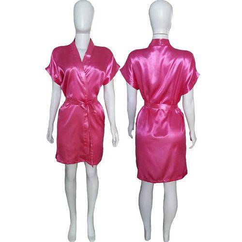 Robe de Cetim Feminino Normal Rosa Pink Choque G