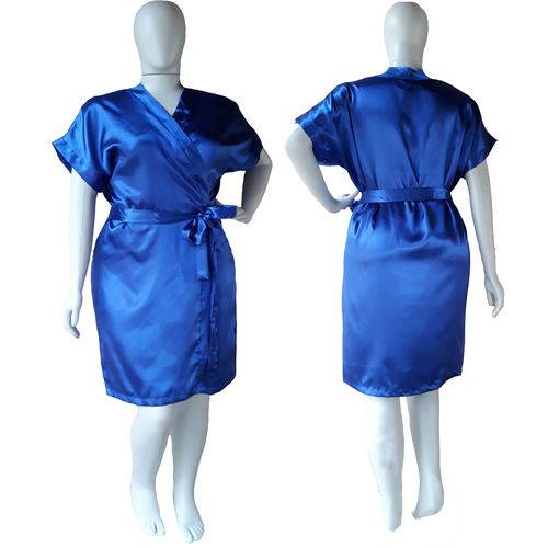 Robe de Cetim Feminino Plus Size Azul Royal