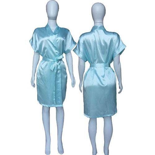 Robe de Cetim Feminino Roupão Madrinha Noiva Acetinado Azul Bebê Ref 401 Superintima