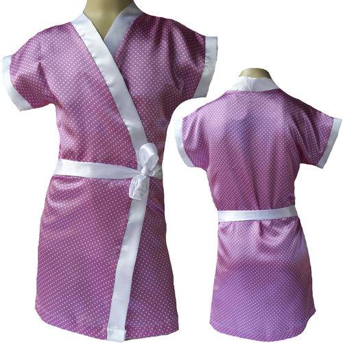 Robe Roupão Infantil de Cetim Feminino Cor Rosa Bolinha Branca Ref 404