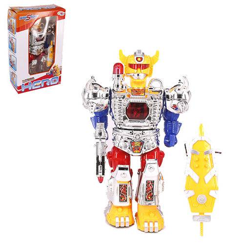 Robo Mega Hero com Som e Luz Acessorio a Pilha na Caixa Wellkids