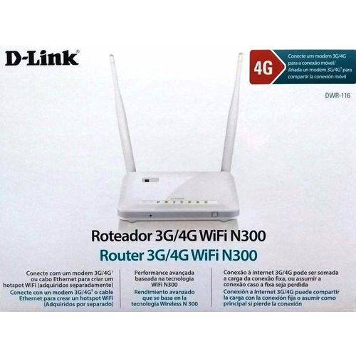Roteador D-link Dwr-116 3g 4g + Modem 3g Wi-fi Desbloqueado - Branco