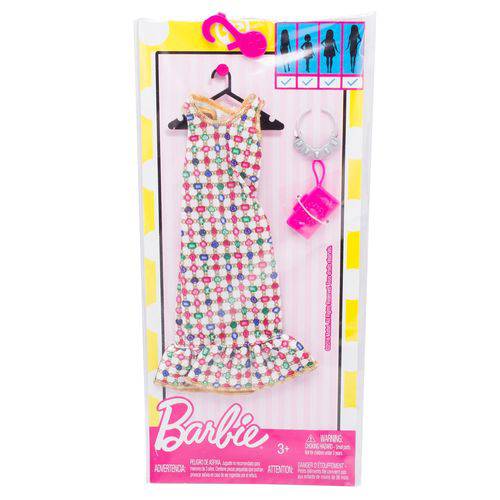 Roupa Barbie FAB Look Fashion Vestido Pedras Preciosas FCT22 - Mattel
