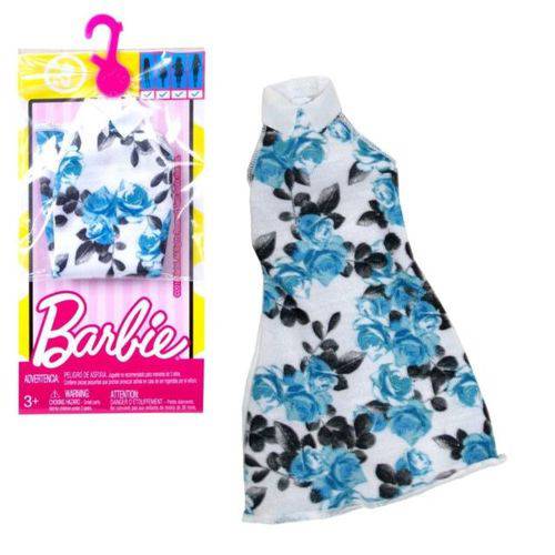 Roupa P/ Barbie Vestido Branco com Flores Azuis Fct12/Fbb67 Mattel