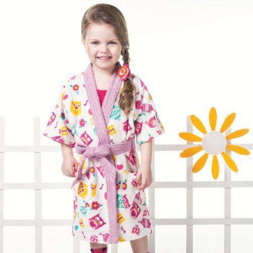 Roupão Infantil Felpudo Kimono Birds