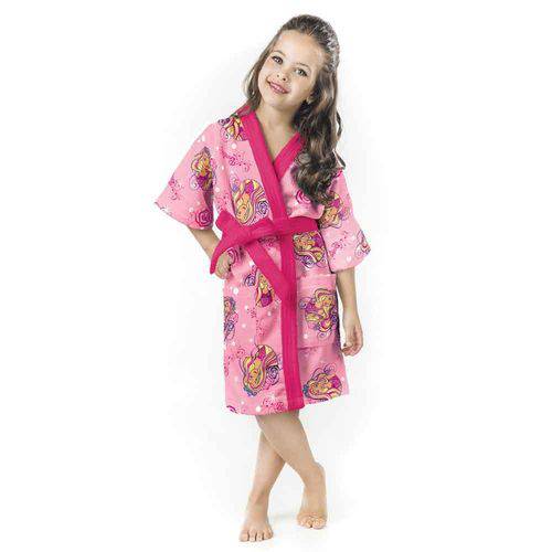 Roupão Infantil M Aveludado Barbie Reino dos Penteados Mágicos 1 Peça Pink - Lepper