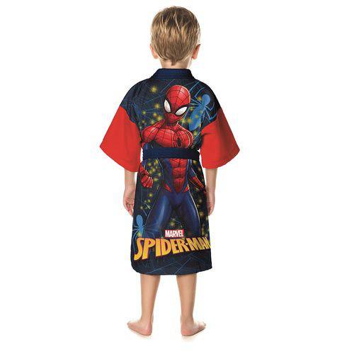 Roupão Infantil Lepper Aveludado Quimono Transfer Bordado Spider Man