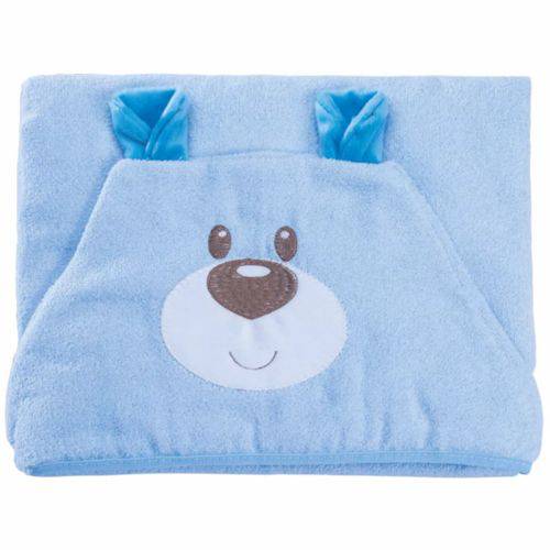 Roupão Saída de Banho Estampado e Bordado Urso Azul - Baby Joy