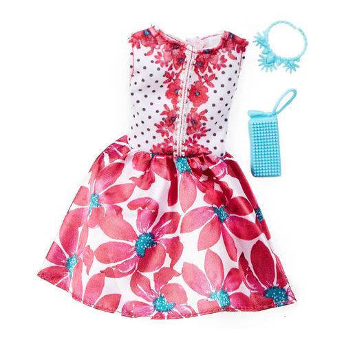 Roupinha para Boneca Barbie - Look Completo - Vestido Rosa Floral - Mattel