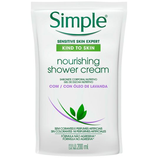 Sabonete Líquido Corporal Simple Nourishing Shower Cream com Óleo de Lavanda Refil 200ml