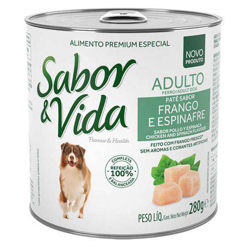 Sabor e Vida Lata Patê de Frango e Espinafre para Cães Adultos - 280g