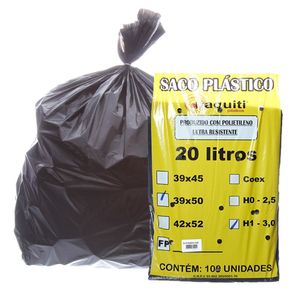 Saco de Lixo Itaquiti Preto 20 Litros - 39 X 45 Médio com 100 Unidades (Cód. 15636)