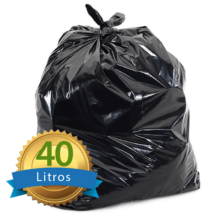 Saco de Lixo Preto Reforçado 40L com 50 Unidades 60x65cm
