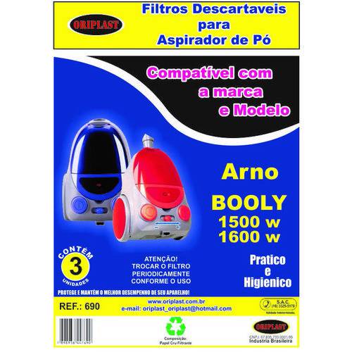 Saco Descartável Aspirador de Pó Arno Booly 1500 1600 com 3 Unidades
