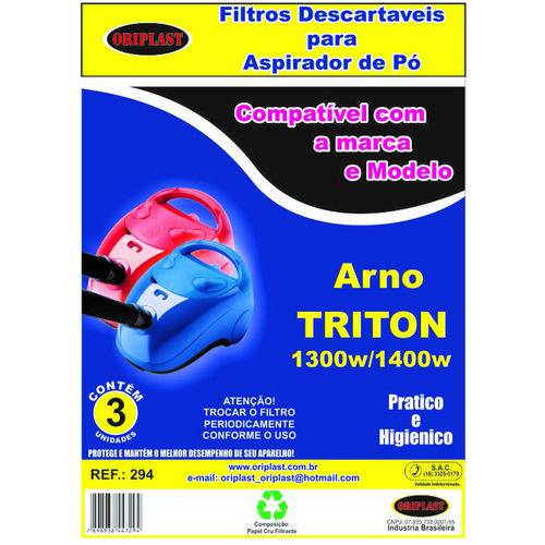 Saco Descartável Aspirador de Pó Arno Triton 1300 1400 com 3 Unidades