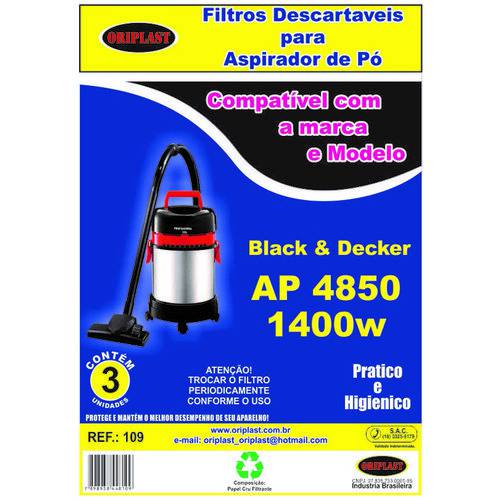 Saco Descartável Aspirador de Pó Black&decker Ap4850 com 3 Unidades