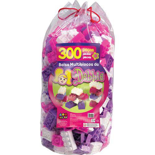 Sacola de Blocos de Montar Bell Toy Multiblocos para Montar da Debbie - 300 Blocos - Rosa/lilás
