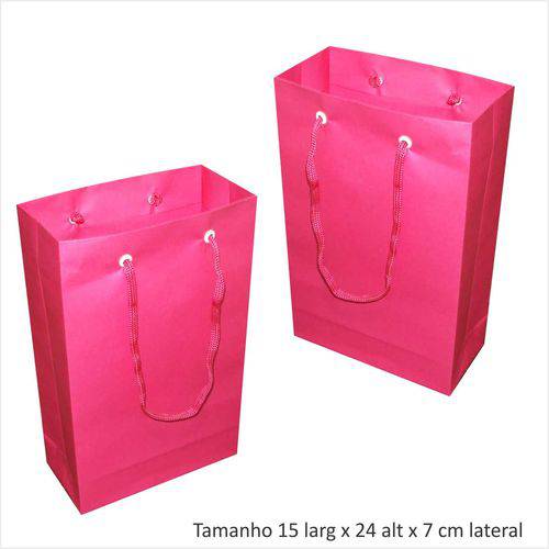 Sacola de Papel P (15x24x7 Cm) Cor Pink - 10 Unidades