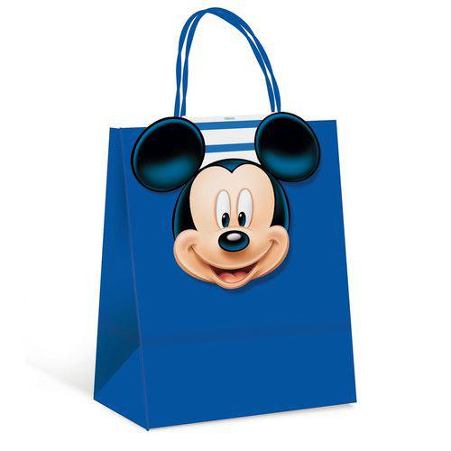 Sacola P/presente C/fecho Mickey Disney Azul 21,5x15cm C/10