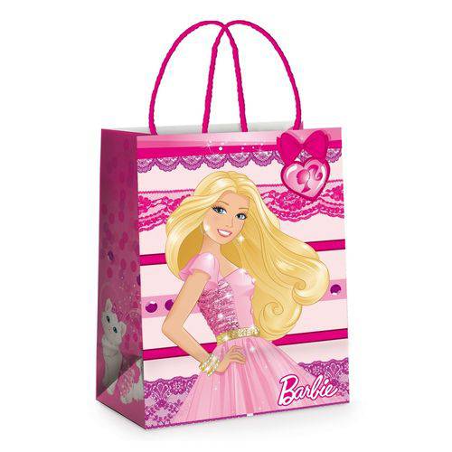 Sacola P/presente Papel Barbie Rosa 21,5x15 Cm C/10
