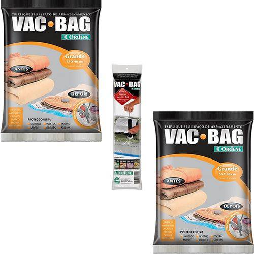2 Sacos à Vácuo Vac Bag Ordene Grande 55x90 + Bomba Manual