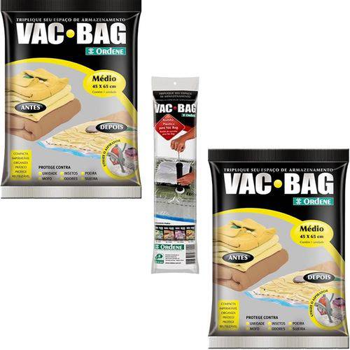 2 Sacos à Vácuo Vac Bag Ordene Médio 45x65 + Bomba Manual