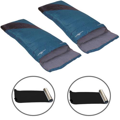 2 Sacos de Dormir Liberty Azul e Preto + Isolantes Térmicos E.v.a. Aluminizado - Nautika