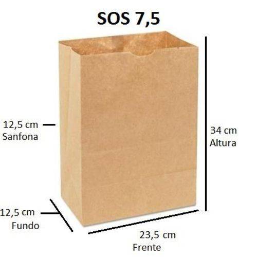 Sacos de Papel 80 G/m² - SOS 7,5 - Sem Alças - FARDO C/ 250 Unidades - SEM IMPRESSÃO