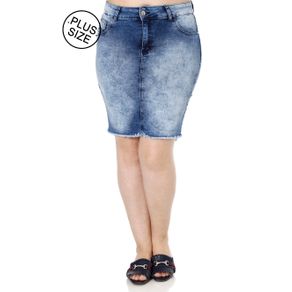 Saia Jeans Plus Size Feminina Amuage Azul 46