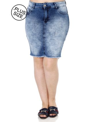 Saia Jeans Plus Size Feminina Amuage Azul