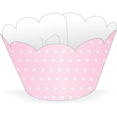 Saia para Mini Cupcake Rosa Poá Branco - 12 Unidades