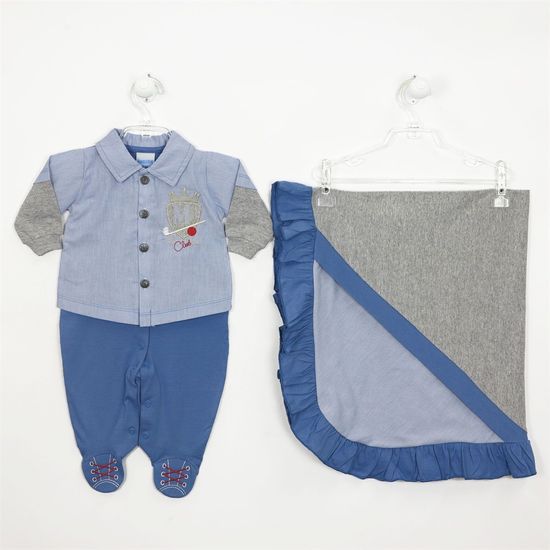 Saída de Maternidade Masculina Camisa em Tricoline Azul Claro-P