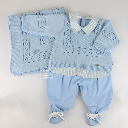 Saída de Maternidade Suedine com Tricot Caio - Azul - Beth Bebê-P