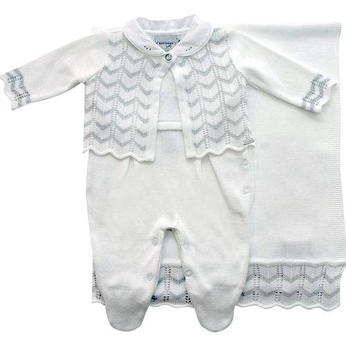Saída Maternidade Tricot 3 Peças Branco e Prata - Noruega Baby