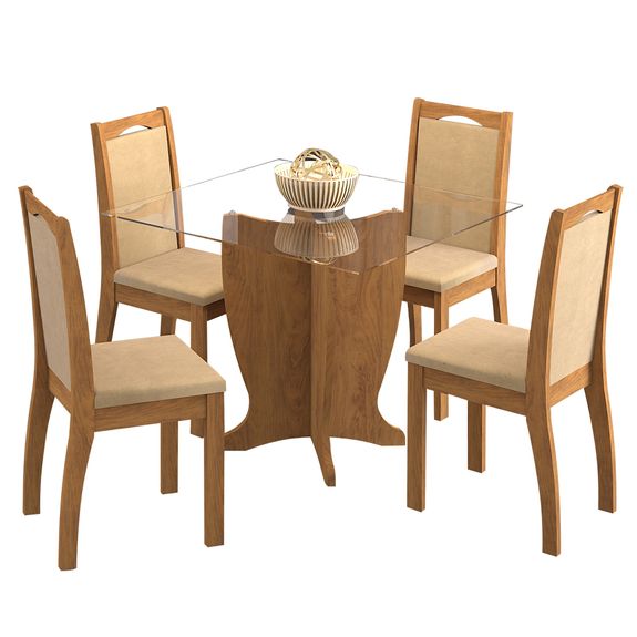 Sala de Jantar Luana 100 Cm com 4 Cadeiras Savana - Sued Marfim